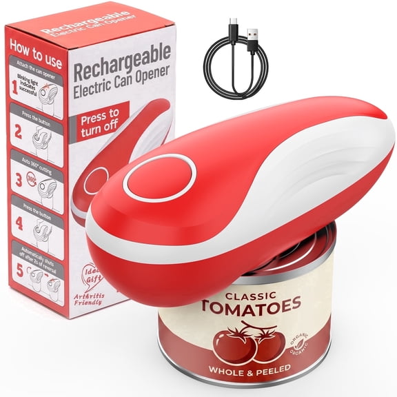 Earnlytozv Electric Can Opener, One-Touch 360 Cut, Rechargeable 1200mAh, for Home Kitchen, Red & White