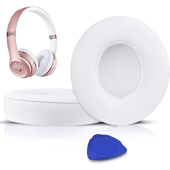 Earpads Cushions Replacement for Beats Solo 2 & Solo 3 Wireless On-Ear Headphones, Solo2 Solo3 Ear Pads with Soft Protein Leather, Added Thickness - (White)