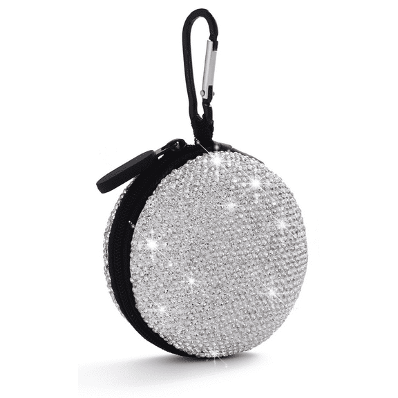 Earphone Case Earbuds Small Carrying Cases Bling Rhinestone Crystal Portable Headphone Organizer Storage Pouch Bag with Carabiner 1 Pack