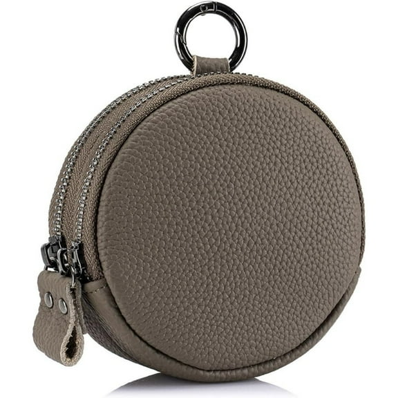 Earphone Case Key Case Genuine Leather Mini Round Coin Wallet Lipstick Pouch with Hanger