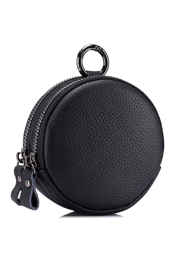 Earphone Case Key Case Genuine Leather Mini Round Coin Wallet Lipstick Pouch with Hanger