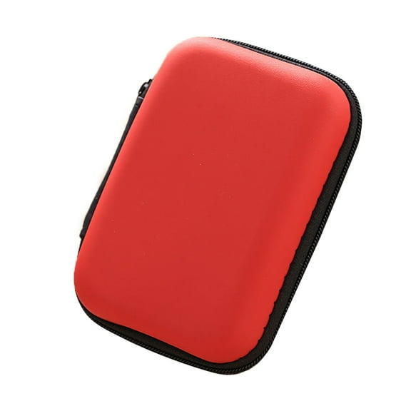 Earphone Hard Storage Case, Charger Organizer, Cable Organizer Box, Zipper Hard Cord Storage Organizer, Zipper Leather Earphone Bag, Data Cable Organizer Box, Cable Storage, Earbud Pouch,Red