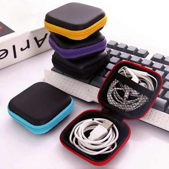 Earphone Storage Box Beautiful Protective Square Earphone Protective Storage Box Pouch for U Disk Memory Card Earphones Storage,Blue