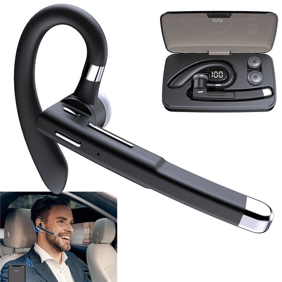 Bluetooth Headphone Wireless Bluetooth 5.0 Earphones Noise Canceling Headset with Battery Display Charging Case & Built-in Mic for Business Office Driving