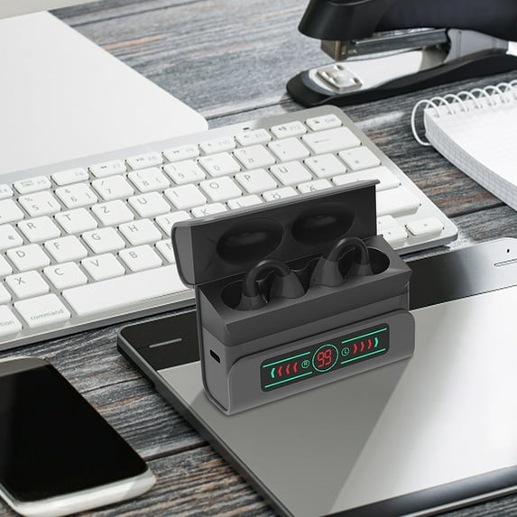 Earphone wireless, Hwkond Bluetooth Headphones 5.3 Wireless Earbuds Bones Conduction Ear Clamp Type Noise Reduction Bass Sports Earphones Microphone Stereo Headset, Black, Up To 60% Off