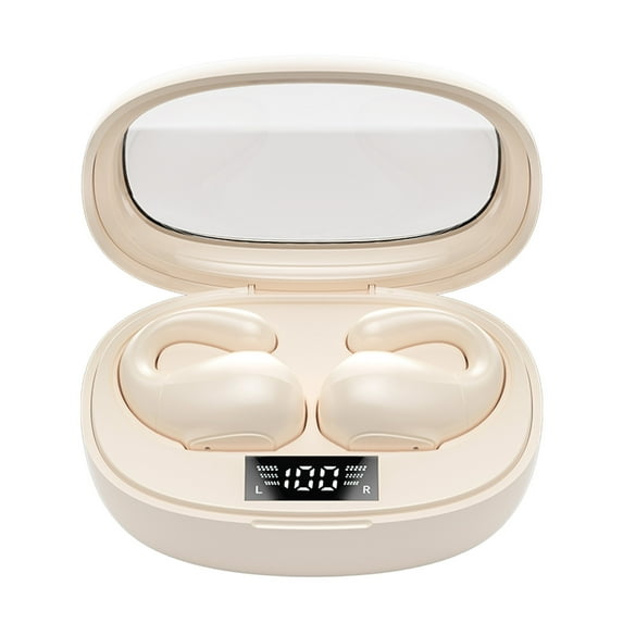 Earphone wireless, Hwkond Bluetooth Headphones V5.3 Wireless Earbuds Breathing Lamp Noise Reduction Bass Sports Earphones Microphone Stereo Headset, Beige, Up To 60% Off
