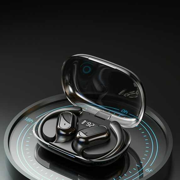 Earphone wireless, Hwkond Wireless Earbuds Bluetooth 5.3 Ear Hanging Without Enter Ear Light-Weight Headphones Built-in Microphone IPX4Headset With Charging Case, Black, Up To 60% Off