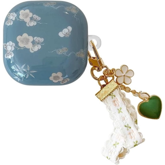 Earphones Cover for Galaxy Buds FE/2/2 Pro/Pro/Live,Flower Pattern Shockproof Earbuds Protective Case with Chain for Girls Boys (Blue)