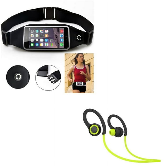 Earphones Sports Wireless Headset w Sports Belt Band Running Waist Bag K3D for Acer Liquid Jade Primo - Alcatel Allura, REVVL, PulseMix, Onyx, Tru, Conquest, Tetra, Flint, Verso, Fierce XL