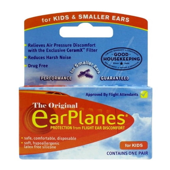 Earplanes Childrens Ear Plugs Disposable For Flight Sound Noise And Air Protection, 1 Pair, 2 Pack