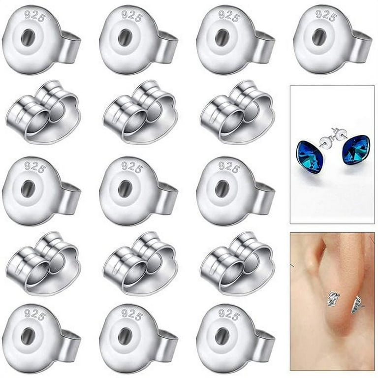 Earring Backs, 16PCS 925 Sterling Silver Earring Backs Findings for Studs  Hypo-Allergenic Push Earring Backings Replacements