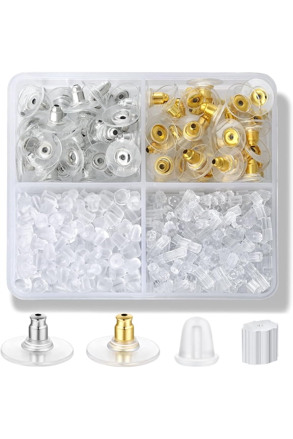 Earring Backs 4 Styles, Hypoallergenic Metal Earring Backs, Bullet Shape Safety Backing Replacements for Studs Hoops