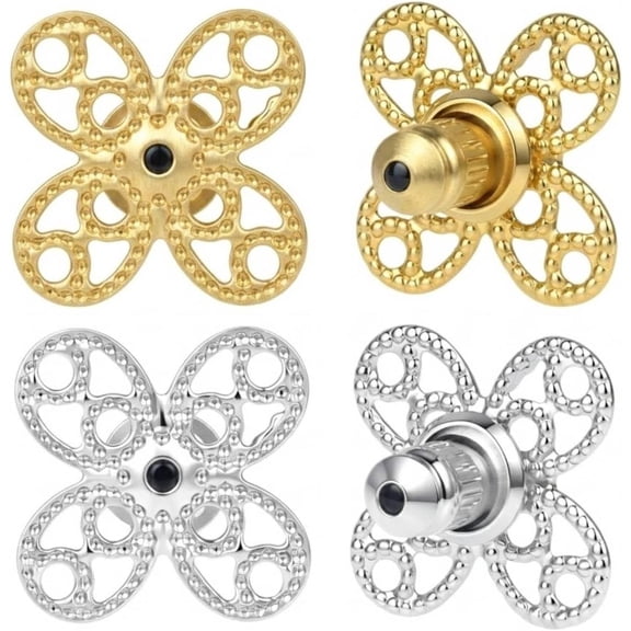 Earring Backs for Droopy Ears, AKRUWERLY 4PCS Openwork Flower Shape Earring Support Backs for Heavy Earrings Locking Earring Backings for Studs Lightweigh Lifter for Sagging Earlobe, Mixed Color