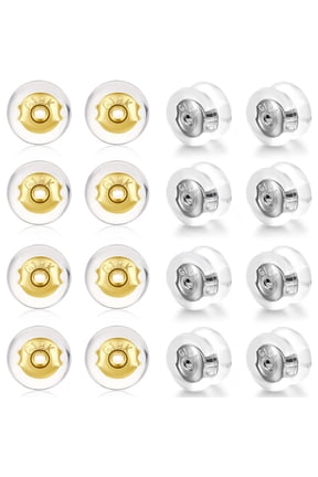 Earring Backs for Droopy Ears, Duslogis 16Pcs Gold Silicone Earring Backs for Studs Heavy Earring,Rubber Flat Earring Backing Tigh Hold Lifters Support Replacement in 2 Colors: Silver, Gold