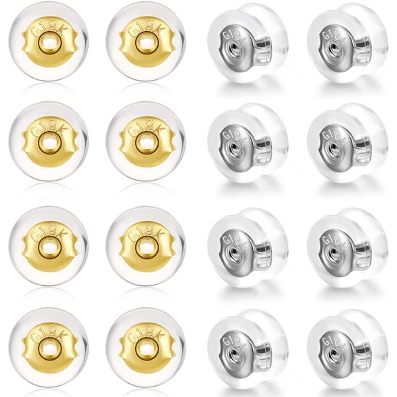 Earring Backs for Droopy Ears, Duslogis 16Pcs Gold Silicone Earring Backs for Studs Heavy Earring,Rubber Flat Earring Backing Tigh Hold Lifters Support Replacement in 2 Colors: Silver, Gold