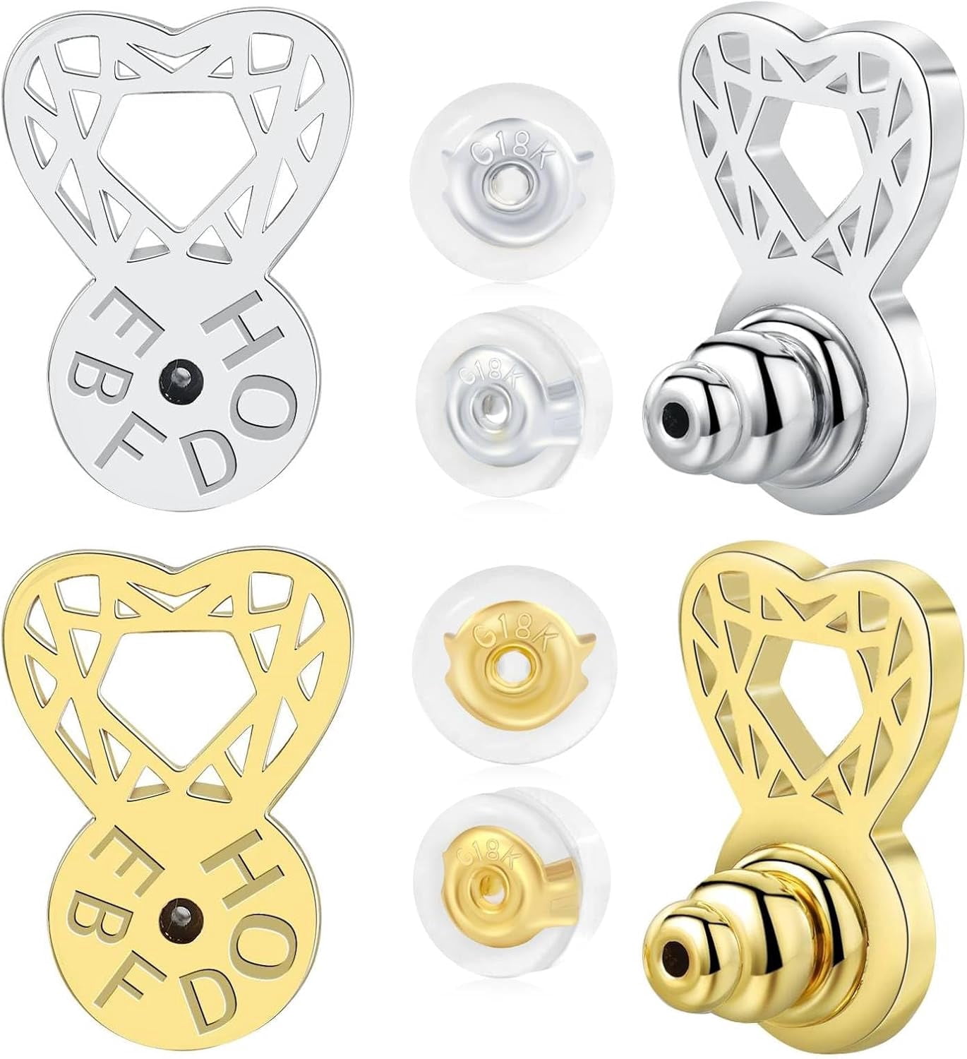 Earring Backs for Droopy Ears, Heart Diamond Shape Earring Backs for Droopy Earrings Large Earring Backings for Heavy Earrings Big Lifter Support Backers for Studs,Mixed Color