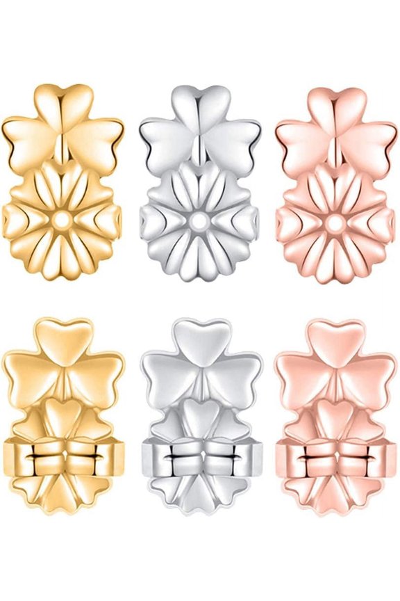 Earring Backs Earring Lifters -3 Pairs of Adjustable Hypoallergenic Earring Lifts for Women Ear Lobe Support Patches(18k Gold Plated, Silver Plated, Rose Gold Plated