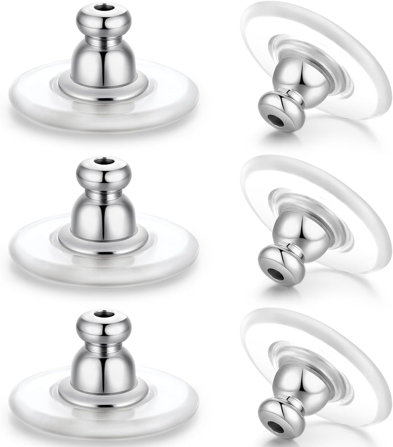 Earring Backs for Heavy Droopy Earrings - 12mm/0.47 Inch Large Secure Locking Backs for Women & Men for Any Occasion, Durable and Stylish Earring Backing Replacement for Studs, Silver 6 PCS
