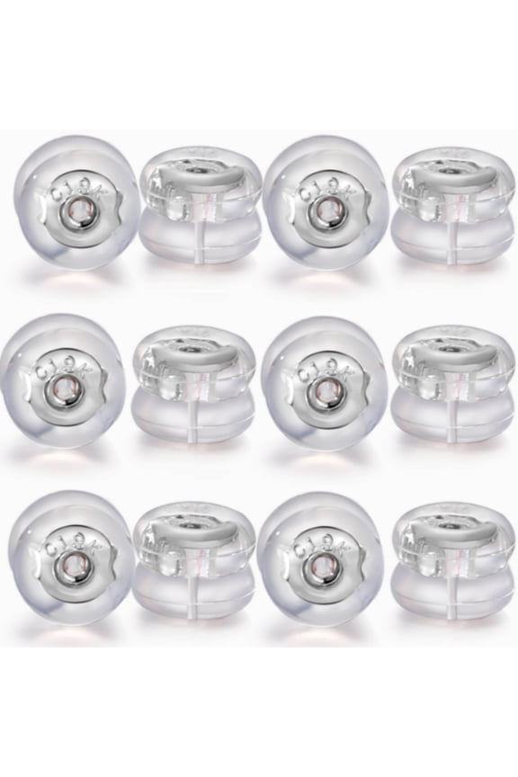 Earring Backs,Soft Silicone Plastic Rubber Earring Backs for Studs, 12pcs White Gold Clear Plastic Earring Backs Replacement for Heavy Earrings, Secure Locking Earring Backs