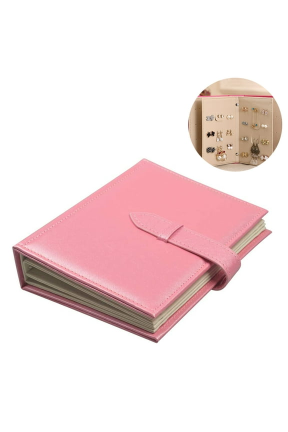Earring Book Design Earring Holder Travel Jewelry Storage Case Tray Holder , Capable to Hold 42 Pairs,Pink