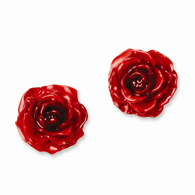 Lacquer Dipped Red Real Rose Post Earrings Lacquer Dipped Red Real Rose Post Earrings
