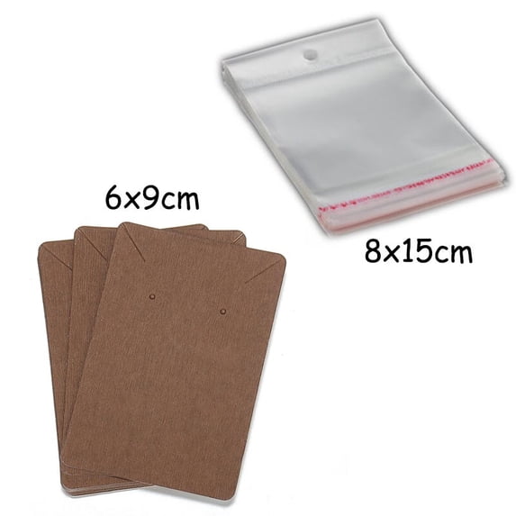Earring Cards Necklace Display Cards with Bags 50pcs Earring Display Cards 50Pcs Self-Seal Bags Kraft Paper Tags for DIY Jewelry 6x9cm Brown card With OPP Bag