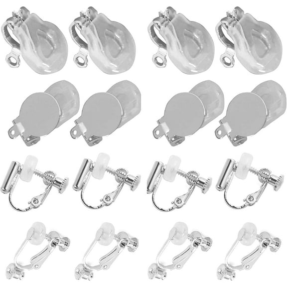 Earring Converters Pierced to Clip, 16 Pieces Earring Clip Backs Clip-on Earring Converter Components Findings with Post for None Pierced Ears