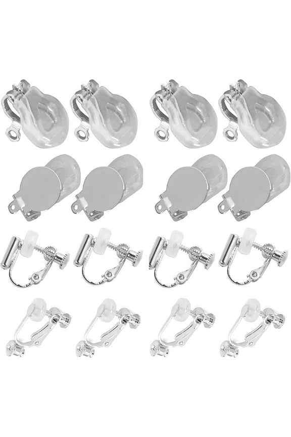 Earring Converters Pierced to Clip, 16 Pieces Earring Clip Backs Clip-on Earring Converter Components Findings with Post for None Pierced Ears