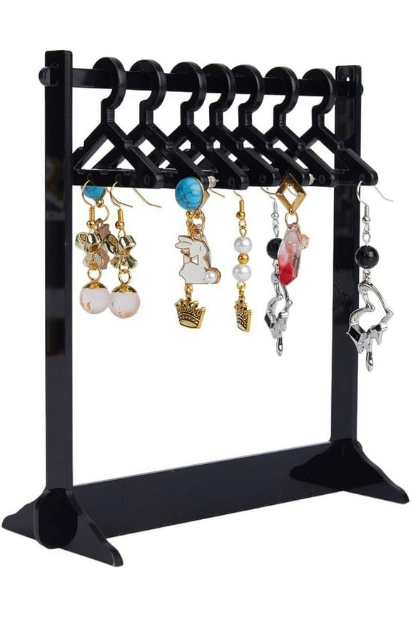 Earring Display Holder Acrylic Jewelry 32 Holes Mini Hanging Hanger Rack Ear Studs Clip on Organizer Storage Stand Showcase for Selling Merchant Women Retail Marketing Black diy