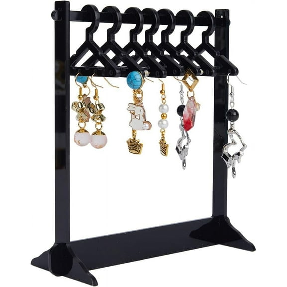 Earring Display Holder Acrylic Jewelry 32 Holes Mini Hanging Hanger Rack Ear Studs Clip on Organizer Storage Stand Showcase for Selling Merchant Women Retail Marketing Black DIY
