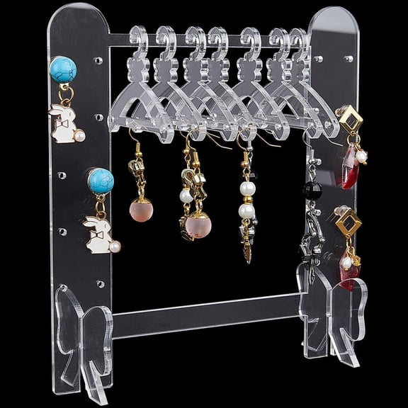 Earring Display Holder Acrylic Jewelry 36 Holes Mini Hanging Hanger Clear Rack Ear Studs Clip on Holes Transparent Organizer Storage Stand Showcase for Selling Merchant Women Retail Marketing Clear