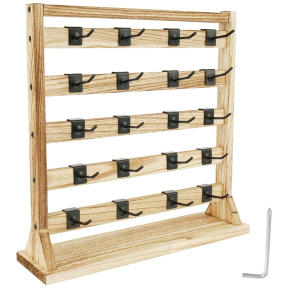 Earring Display Stand Wood Jewelry Display Stand 5 Level Laddered Earring Organizer with 20 Hooks Large Capacity Jewelry Display Rack Easy to Install Earring Holder for Tabletop