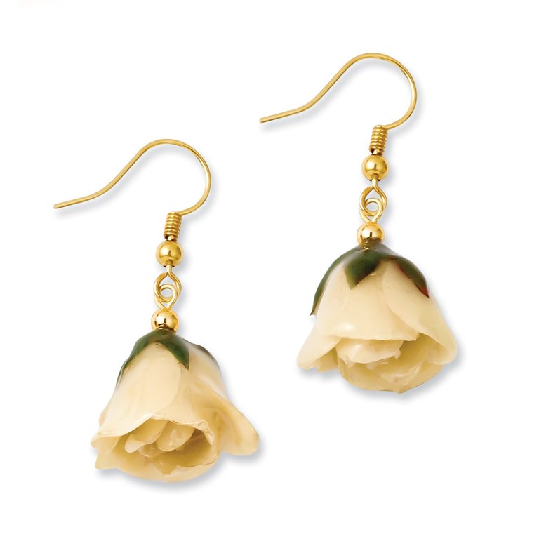 Lacquered White Real Rose Dangle Earrings Lacquered White Real Rose Dangle Earrings