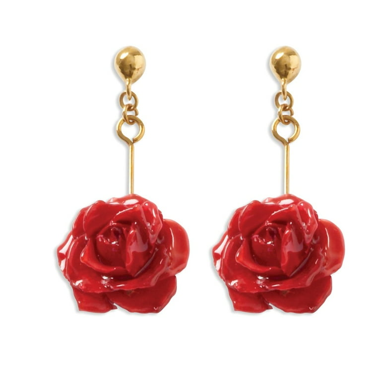 Lacquer Dipped Red Real Rose Post Earrings Lacquer Dipped Red Real Rose Post Earrings