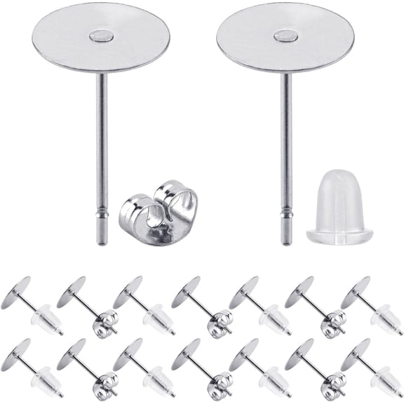 Earring Hardware 180pcs 4mm Stainless Steel Earring Posts Flat Pad Ear Stud with Clear Rubber and Butterfly Stud Backs for Jewelry Making Ear Post DIY (4mm, Total 180pcs)