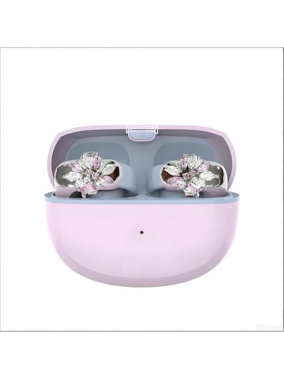 Earring Headphones for Women, 2 in 1 Earring Earbuds Wireless Bluetooth, Clip On Earbuds Jewelry with Open Ear Design, Crystal Fashion Earrings Headphones for Daily Sports