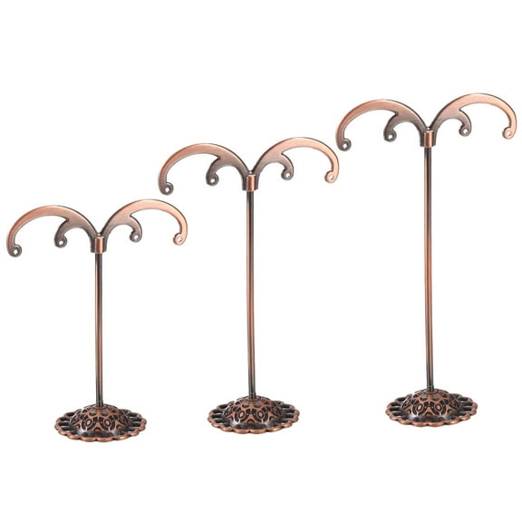 Earring Holder, 3pcs Earring Stand Earring Display Stands Storage Organizer Metal Rack M for Photography, Bronze