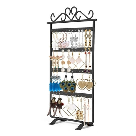 Earring Holder 48 Holes Metal Jewelry Organizer Hanging Display Storage Rack Tower (Black)