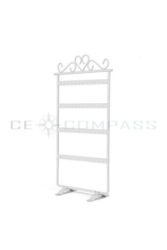 Earring Holder 48 Holes Metal Jewelry Organizer Hanging Display Storage Rack Tower (White)