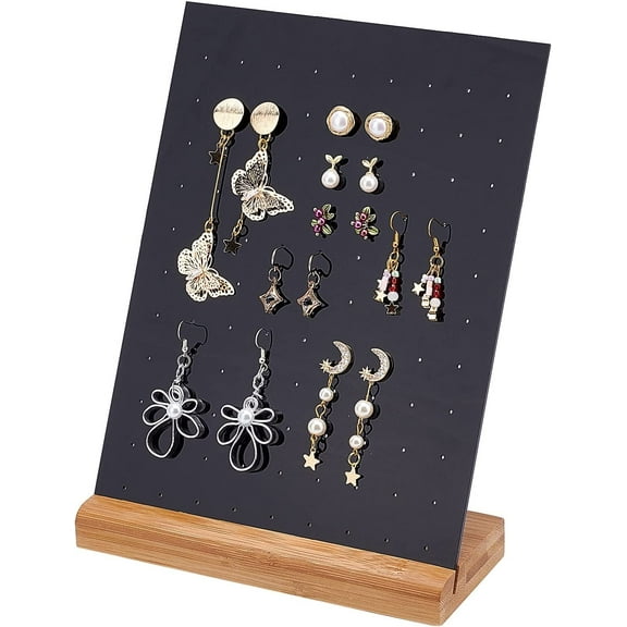 Earring Holder Organizer 70 Holes Jewelry Display Stands Ear Stud Holder Rack Earring Jewelry Organizer Holder Tower Rack with Bamboo Tray for Earrings Display Home Retail Use