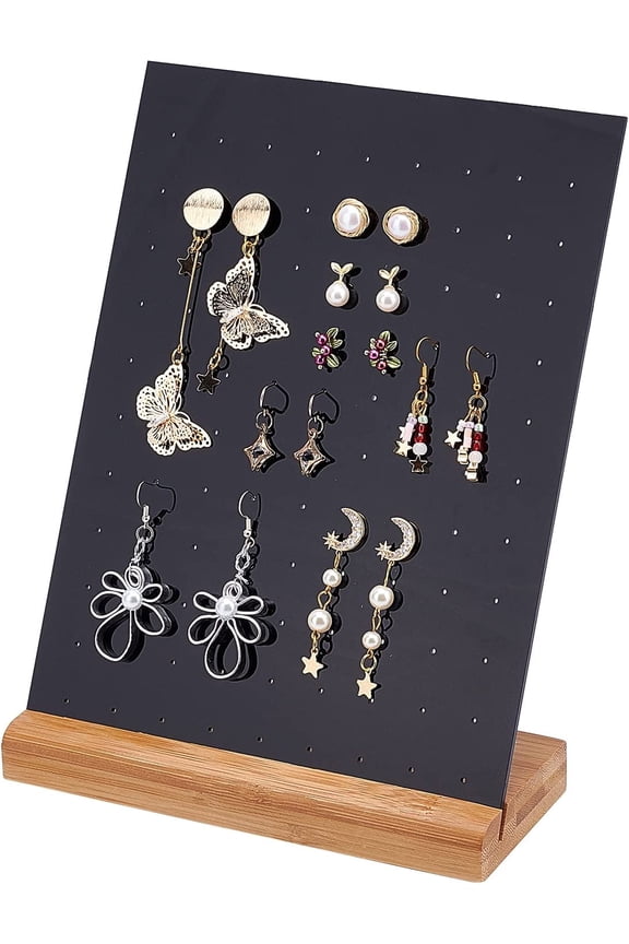 Earring Holder Organizer 70 Holes Jewelry Display Stands Ear Stud Holder Rack Earring Jewelry Organizer Holder Tower Rack with Bamboo Tray for Earrings Display Home Retail Use