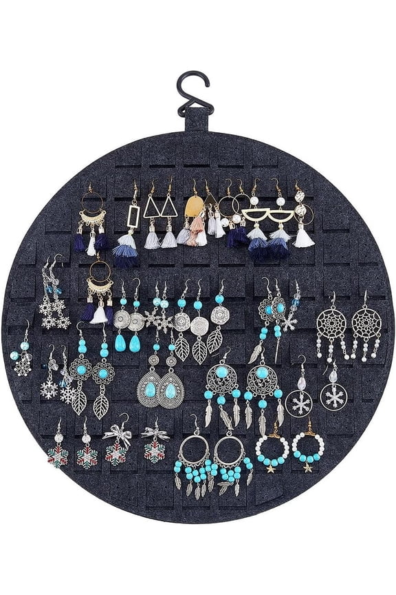 Earring Holder Organizer Hanging Earrings Organizer Round Black Holds Up to 130 Pairs Soft Felt Wall Mount Earring Display Holder Stud Earring Hanger Organizer for Women diy