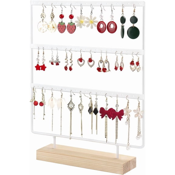 Earring Holder Organizer, Pierced Large Earrings Display Stand for Selling, Small Stud Earring Organizer Rack, Hoop Earring Storage Hanger Tree (White, 3 tier)
