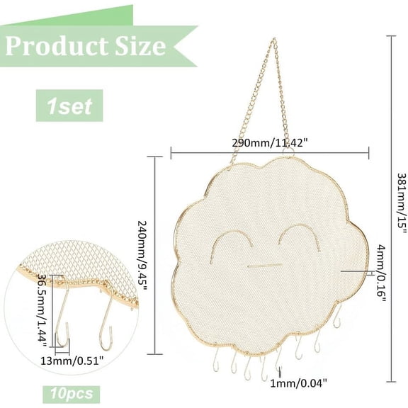 Earring Holder Organizer Wall Jewelry Organizer Cloud Earring Hanging Necklace Bracelet Display Stand with 10 Hooks Decorative Cloud Organizer