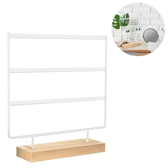 Earring Holder for Hanging Earrings Earring Stand Tree Display Stand Ear Stud Holder Jewelry Tower with Wooden Tray Dish 3 Tier,White