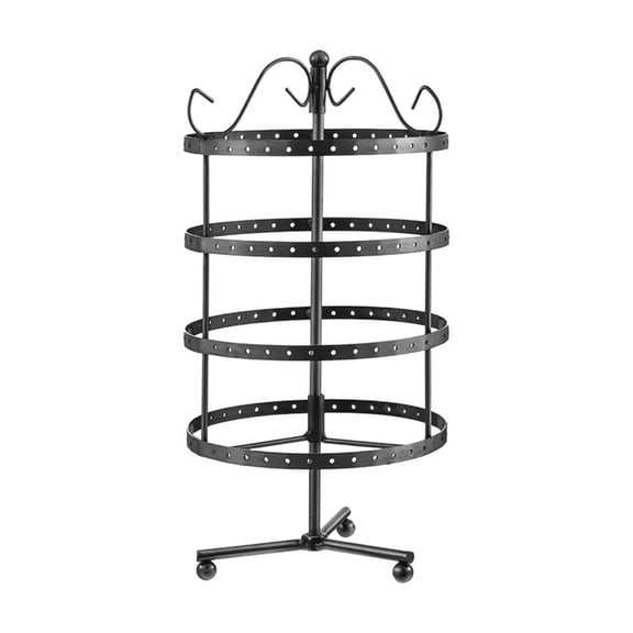 Earring Holders Organizer, Jewelry Display Stand, 4 Tiers Rotating Earring Storage Rack with Metal Necklace and Ring Holders, Desktop Jewelry Tree for Earrings and Necklaces