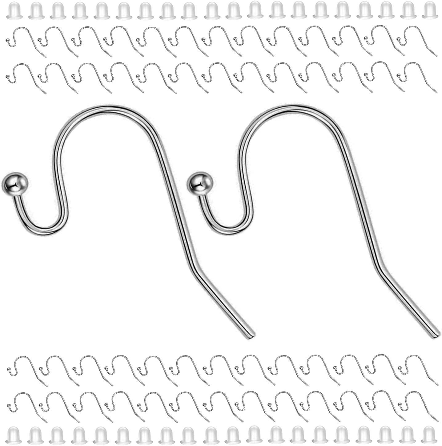 Earring Hooks 150pcs Stainless Steel Ball Dot Ear Wire with Rubber Backs Earwire for Jewelry Making Earring Supplies (150pcs Ear Wire and 150 pcs Backs, Total 300pcs)