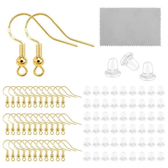 Earring Hooks 60 PCS/30 Pairs, 14K Gold Plated Hypoallergenic Jewelry Findings with 60 PCS Clear Silicone Earring Backs for DIY Jewelry