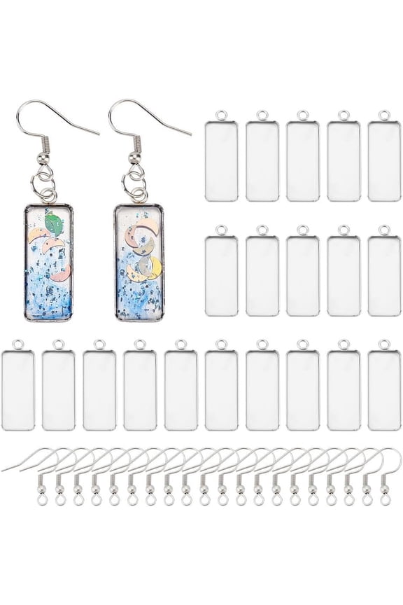 Earring Hooks with Pendant Trays 30 Sets Stainless Steel Bezels and Earring Hooks 10x25mm Rectangle Pendant Trays Earring Blanks Pendant Tray for DIY Dangle Earring Making Kit Jewelry