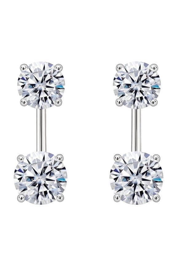 Earring Jackets with Cubic Zirconia – Sterling Silver, Adjustable Drop Design – 1.50 CTW (5.25mm & 6.50mm Stones) - Platinum Plated Silver